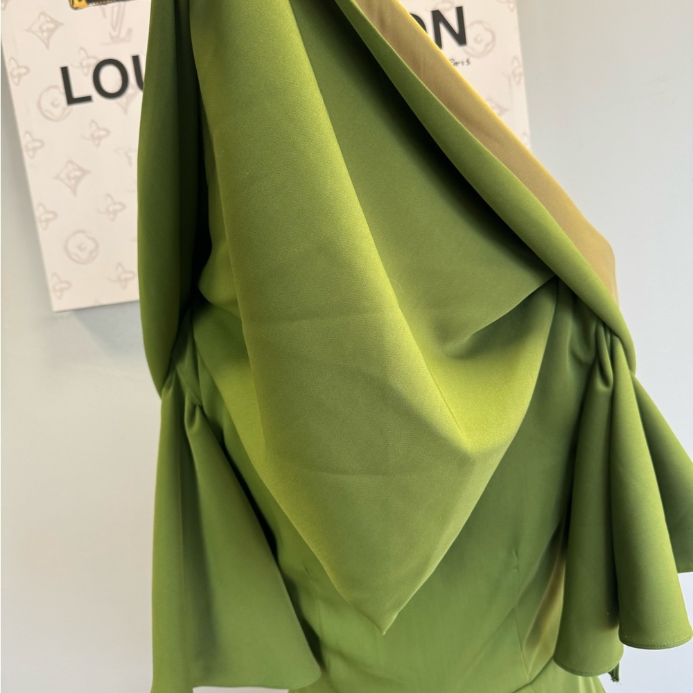 Unique Vintage Olive and Khaki Draped Maxi Dress - Picture 5 of 6